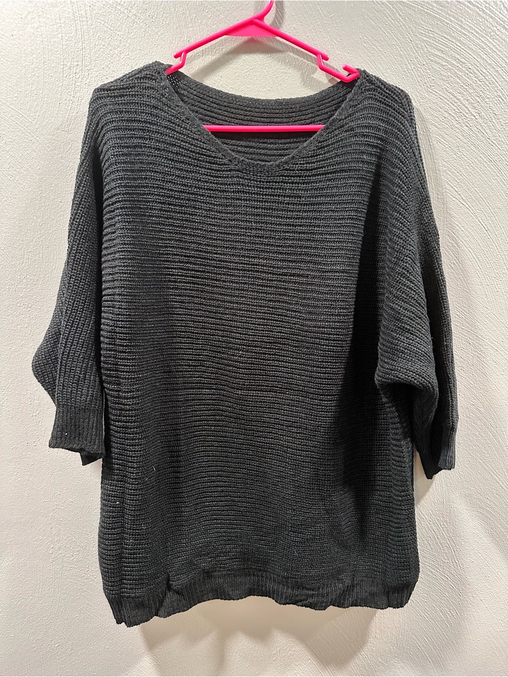 Relaxed V-Neck Knit Sweater in Charcoal